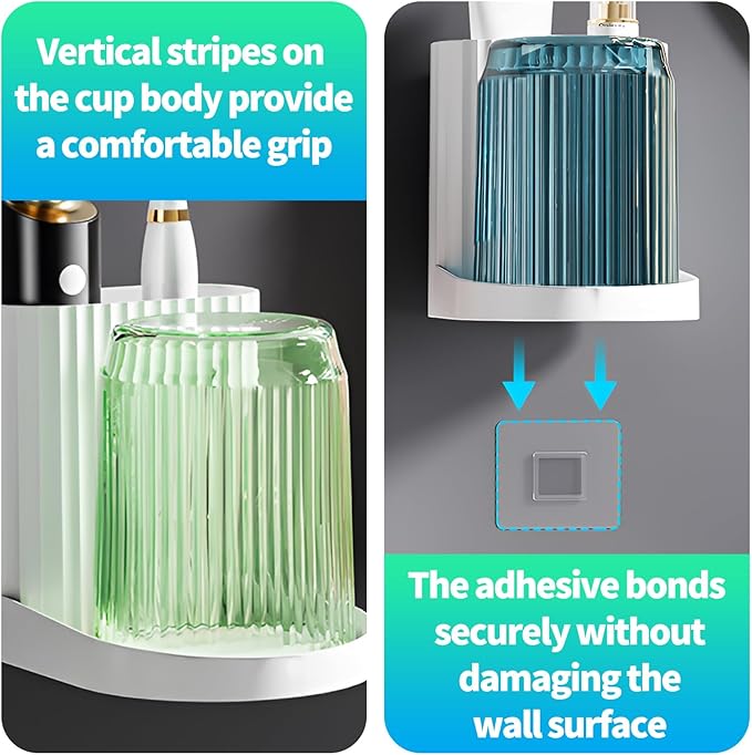 Toothbrush Holder,Bathroom Toothbrush Holder Suitable for Bathroom Organizer Place The Cup Upside Down to Drain Bathroom Stands for Storing Toothpaste Toothbrushes and Other Toiletries (Gray + Pink)