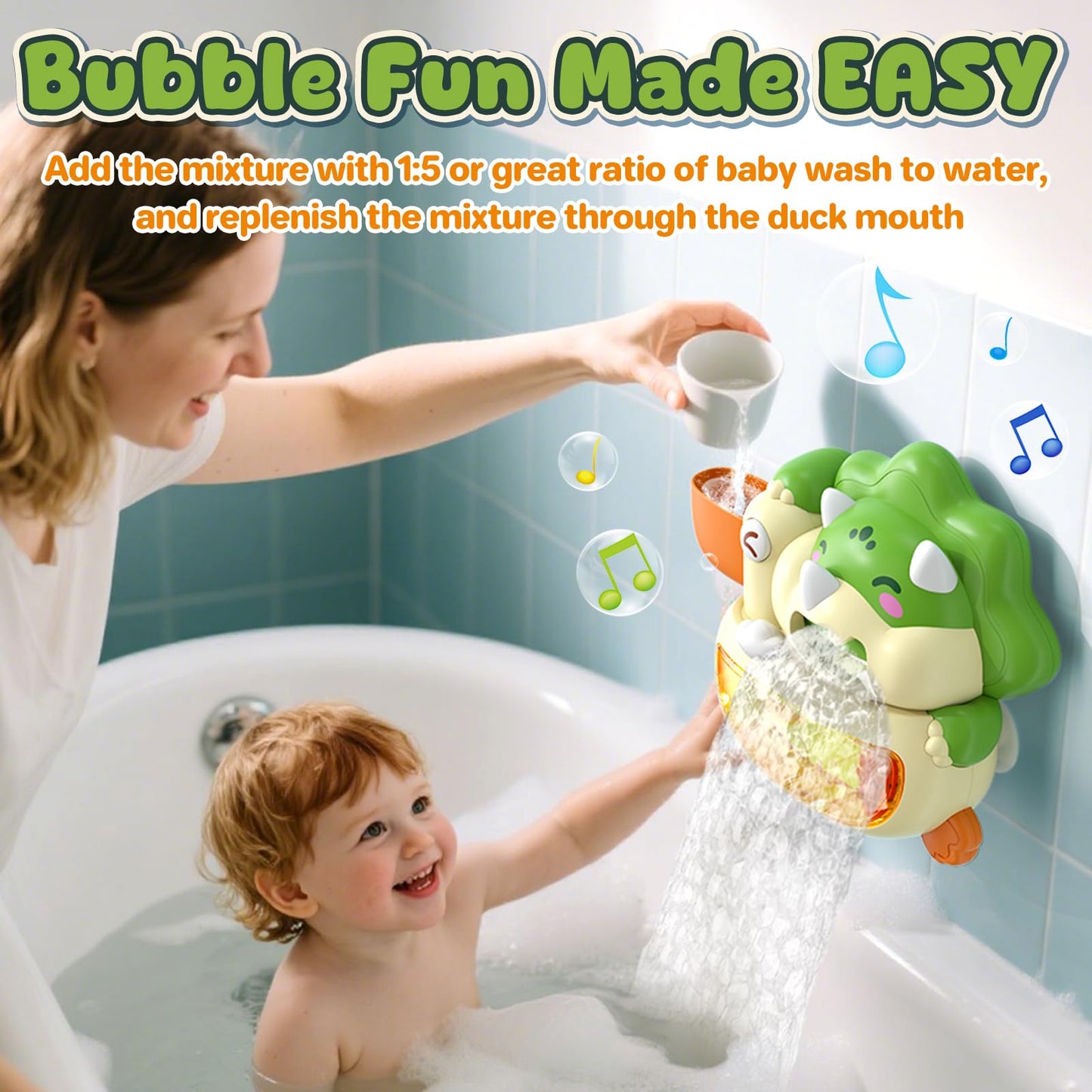 Lehoo Castle Bath Bubble Machine, Light Up Musical Bubble Bath Toys for Toddlers 1-3 Automatic Bubble Maker for Bathtub Dinosaur Toys for Bath