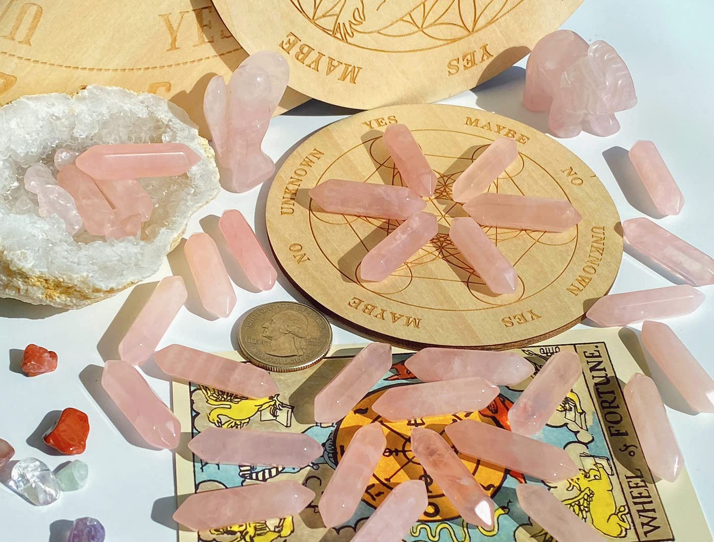 15 PCS Rose Quartz Healing Crystals Wands Polished Stones Bulk Tumbled Natural Hexagonal Pointed Reiki Energy Balancing Meditation Therapy Pink Stone Set Christmas Gift