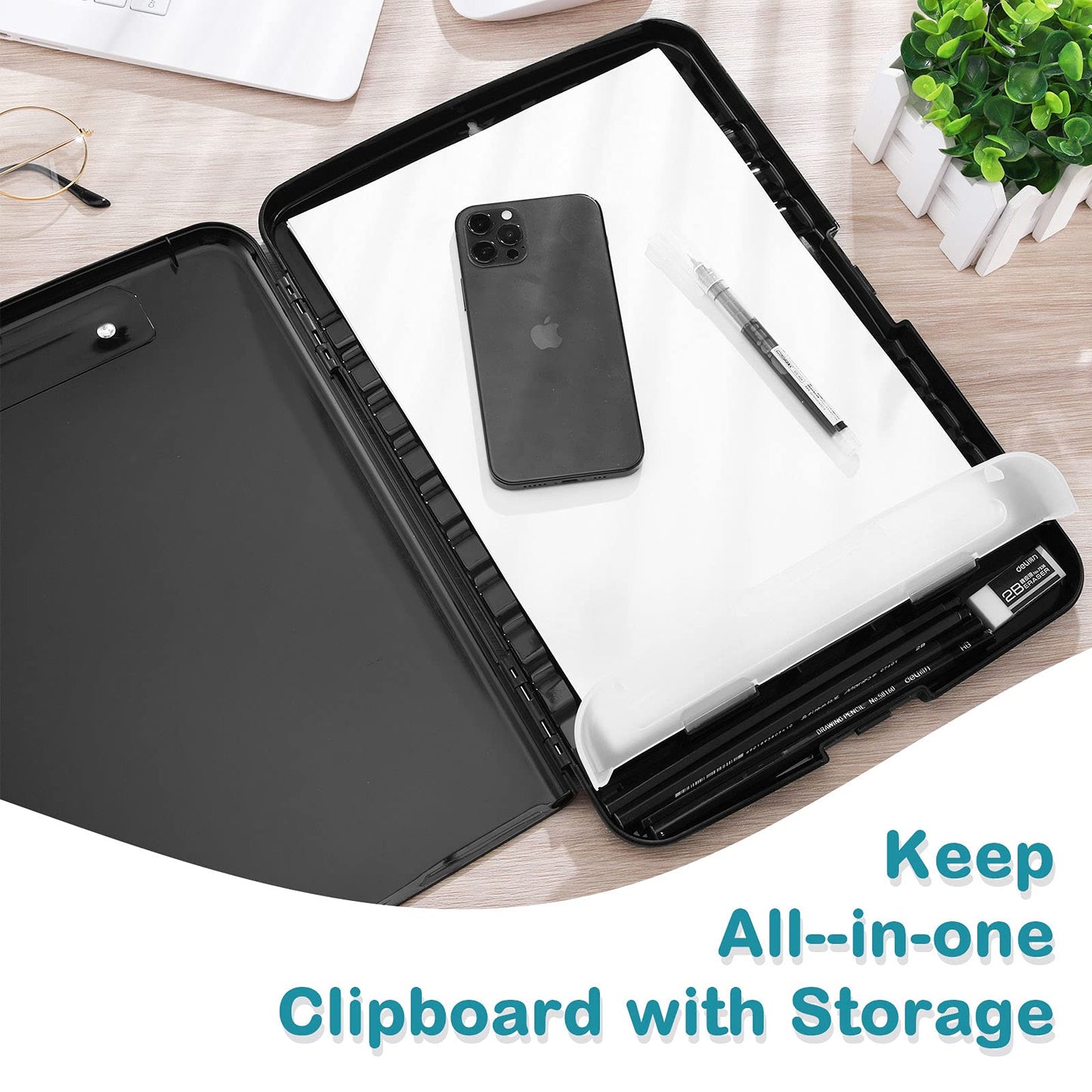 Epakh 4 Pcs Clipboard with Storage Plastic Nursing Clipboard with Pen Holder Folder Side Opening Storage with Low Profile Clip