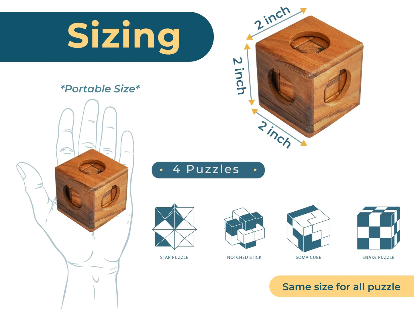 BSIRI Wooden Puzzle Box Set (4 Games) - Challenging Brain Teasers 3D Puzzles for Adults Interlocking Games for IQ Test Ideal for Rustic Patio Decor Unique Gift for Christmas and Birthdays