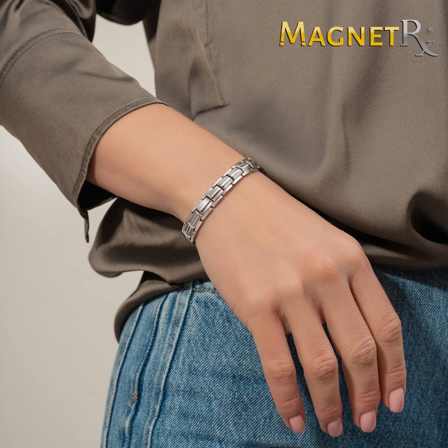MagnetRX Women's Ultra Strength Magnetic Bracelet – Effective Titanium Magnetic Bracelets for Women – Adjustable Length with Sizing Tool for Perfect Fit (Silver)