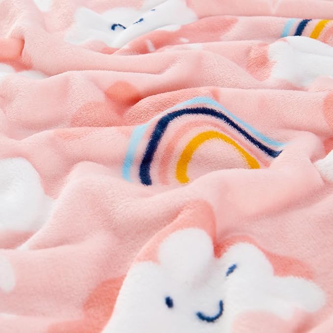 SOCHOW Cute Cloud Print Fleece Throw Blanket for Kids Boys and Girls, Soft Lightweight Cozy Warm Flannel Blanket for Toddler Bed, Pink 50 x 60 Inches