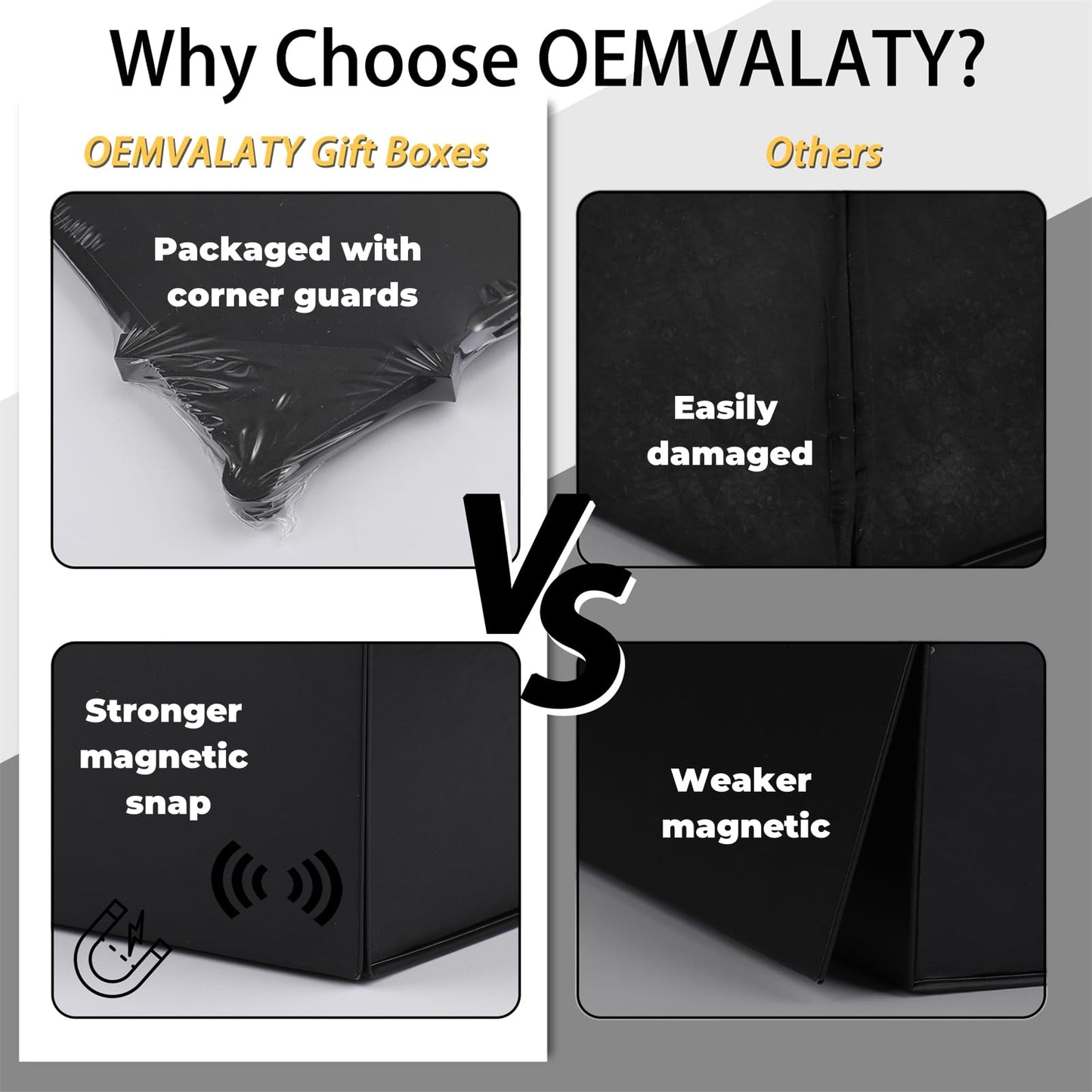 OEMVALATY Black Gift Box,16x16x6 Inches Gift Boxes with Lids for Presents with Magnetic Closure and Ribbon for Wedding,Storage,Birthday