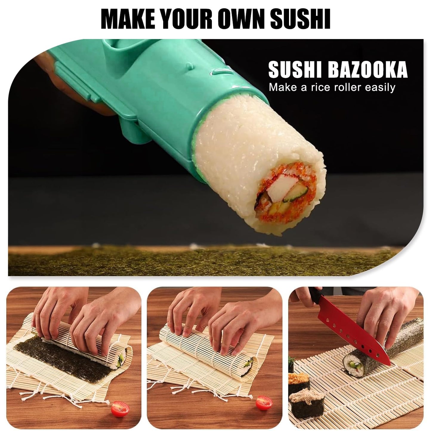 SmileTools Sushi Making Kit, 22 in 1 Sushi Roller Sushi Maker Kit with Bamboo Sushi Rolling Mats, Bazooka, Chef's Knife, Chopsticks, Sauce Dishes, Rice Spreader, Avocado Slicer, Guide Book