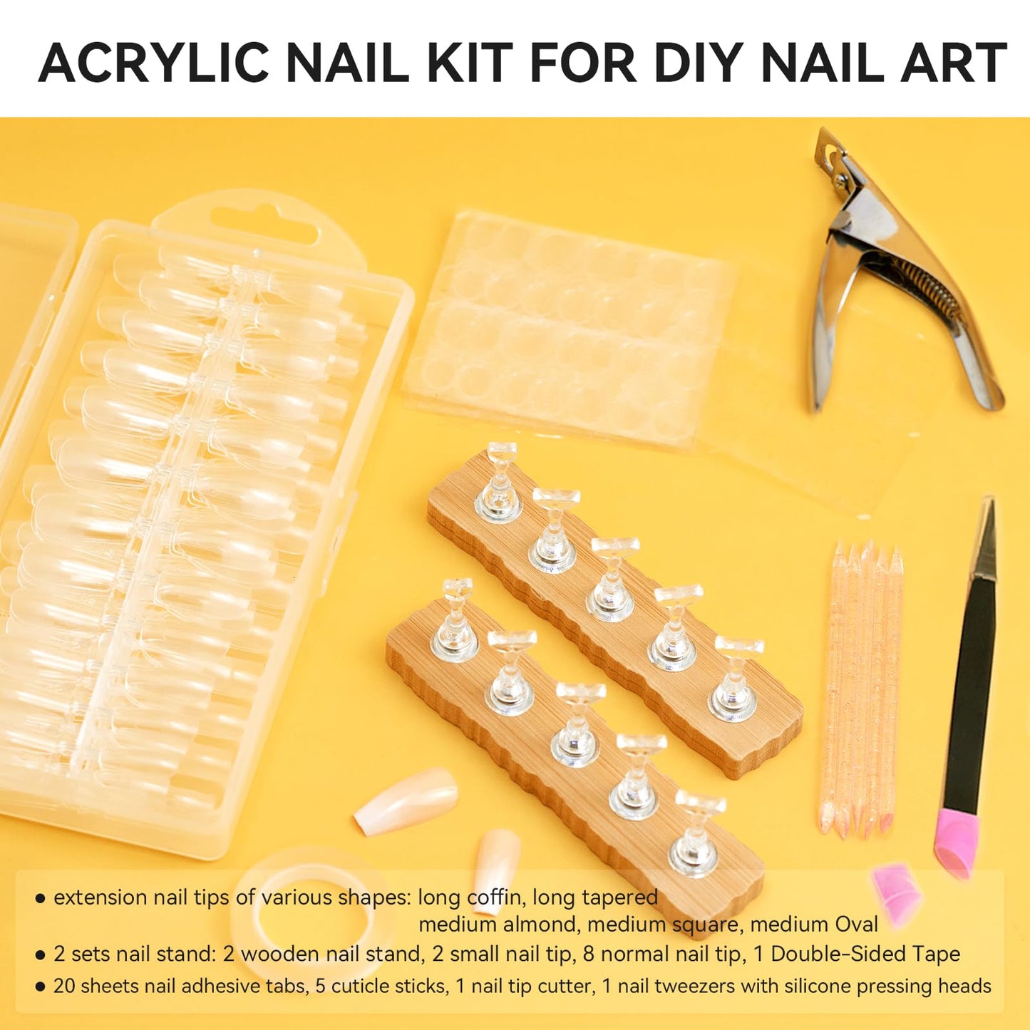 ESUOHYM Acrylic Fake Nails Kit Press On Nail kit with 240PS Clear Nail Tips,Nail Art Stand,Art Brushes,Swatch Sticks,Acrylic Cutter,Nail Art Tools with Everything for Beginners DIY Nails Home Salon