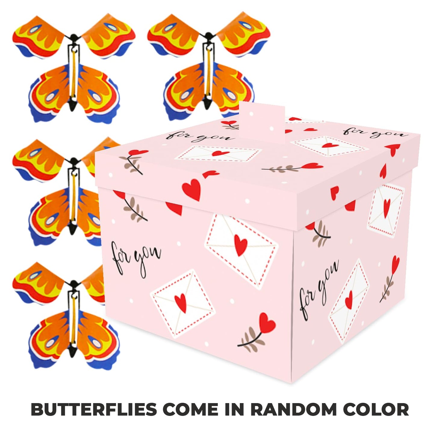 FETTIPOP Butterfly Explosion Gift Box (Love) Kit - Romantic Flying Butterfly Surprise Prank Box for Valentine’s Day, Birthday, Anniversary & Wedding