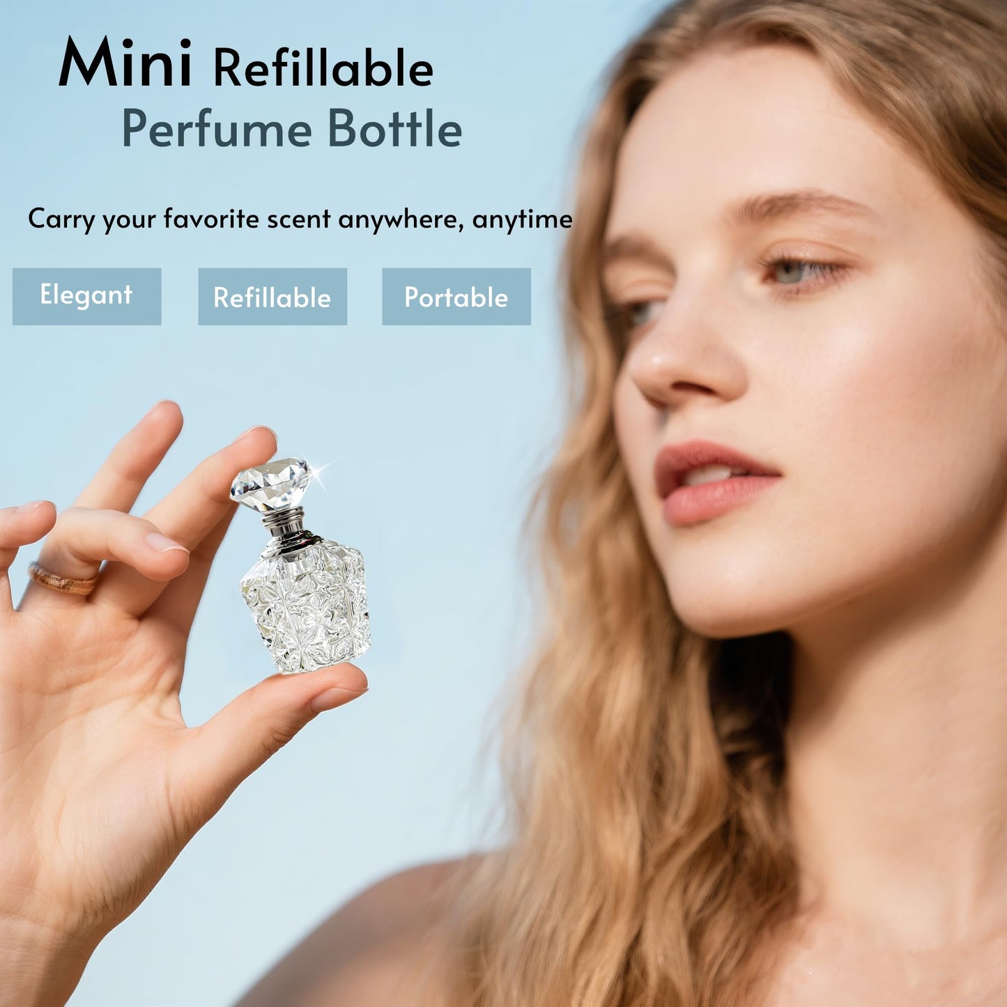 H&D HYALINE & DORA Clear Art Carved Crystal Empty Mini Refillable Perfume Bottle