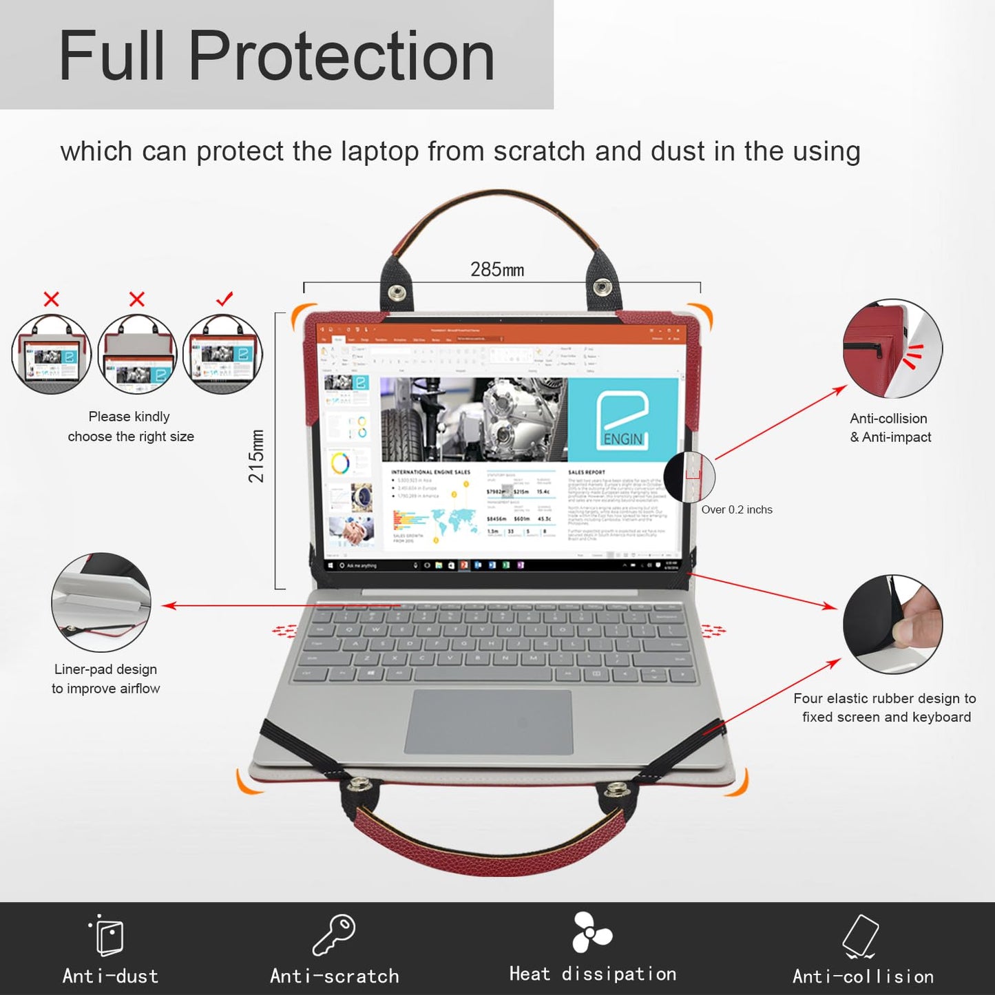Laptop Case Cover Sleeve for Dell Latitude 5550/Latitude 5540/Latitude 5531/Latitude 5530/Latitude 5520 with Portable Bag with Bag Handle,Red