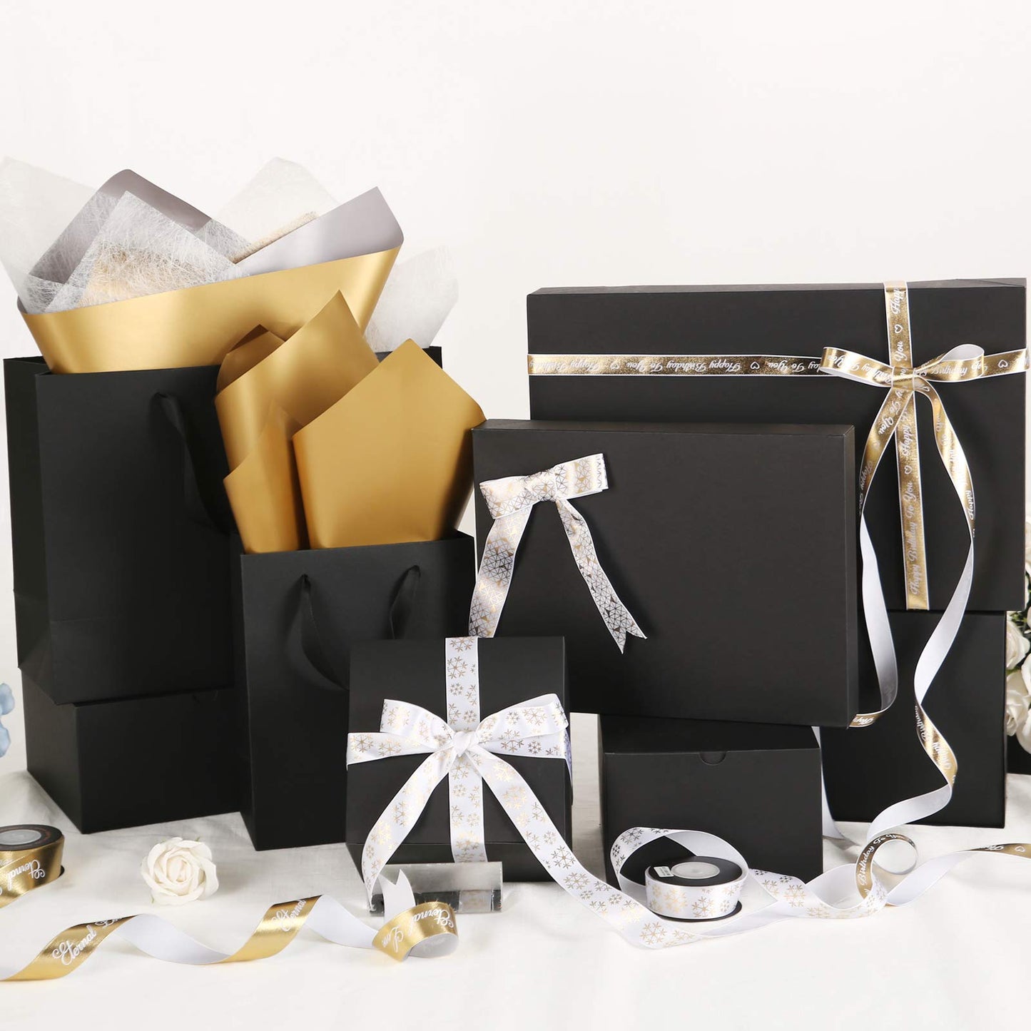 JINMING 6 Large Gift Boxes with Lids 14.5x9.5x2 Inches for Clothes, Black Gift Boxes, Apparel Boxes for Mother's Day, Father's Day and All Occasion