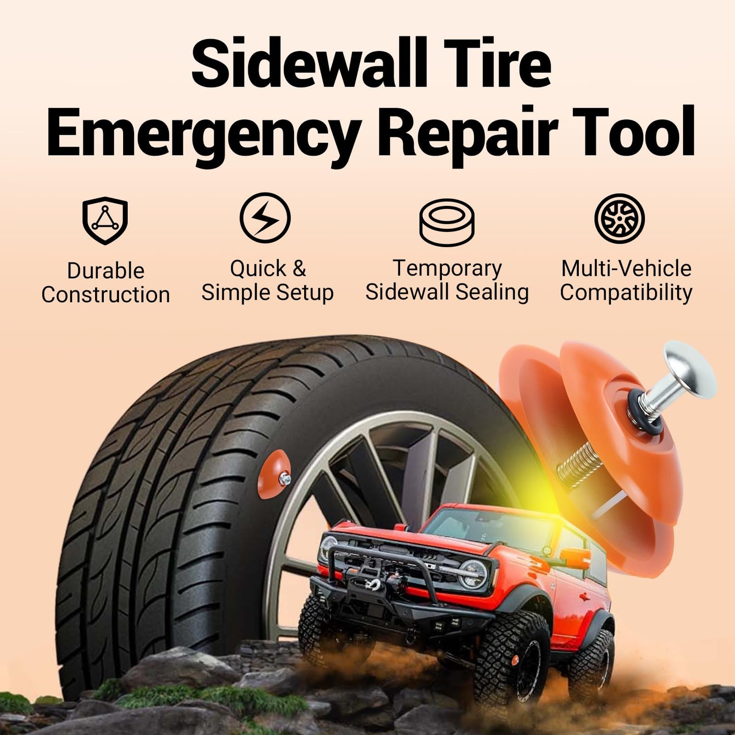 Rlcvecv 3 Pcs Sidewall Tire Repair Kit, Tire Puncture Repair Kit Portable Side Wall Slug Emergency Repairs Tool Compatible with ATV UTV SXS Lawnmower Tractor RZR Talon KRX