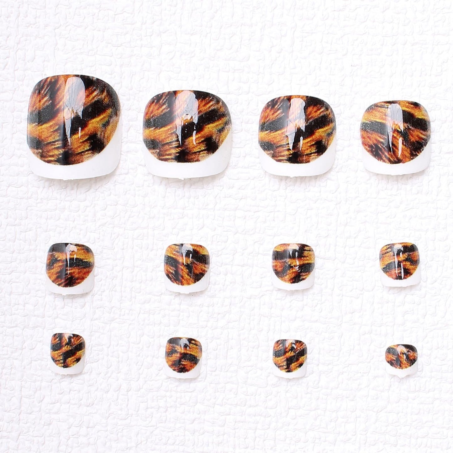 White French Leopard Print Press-On Toenails Short Square False Toenails Leopard Print Full Coverage Summer Shiny Acrylic Toenail Stickers Decorations for Women 24pcs