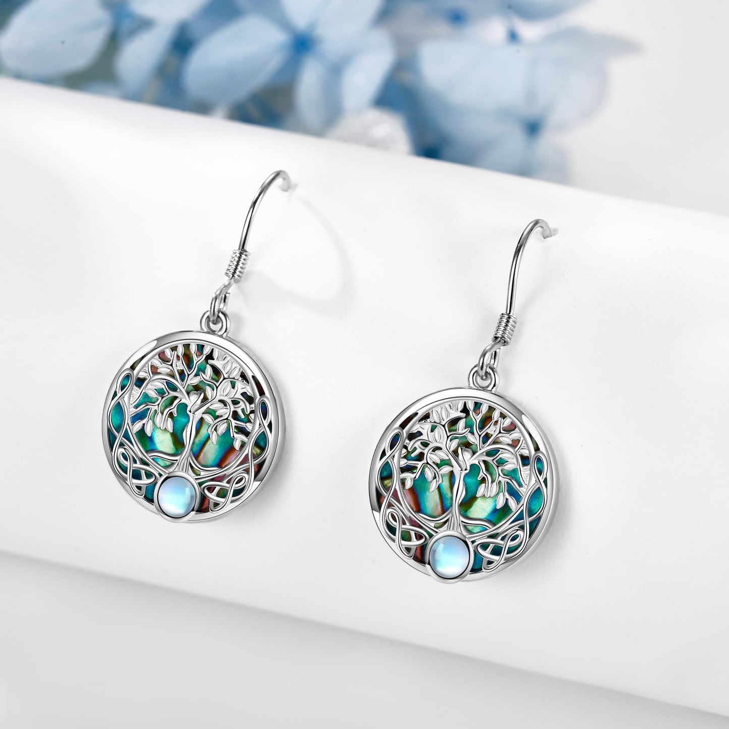 ONEFINITY 925 Sterling Silver Celtic Tree of Life Dangle Drop Earrings Abalone Shell Tree of Life Jewelry for Women