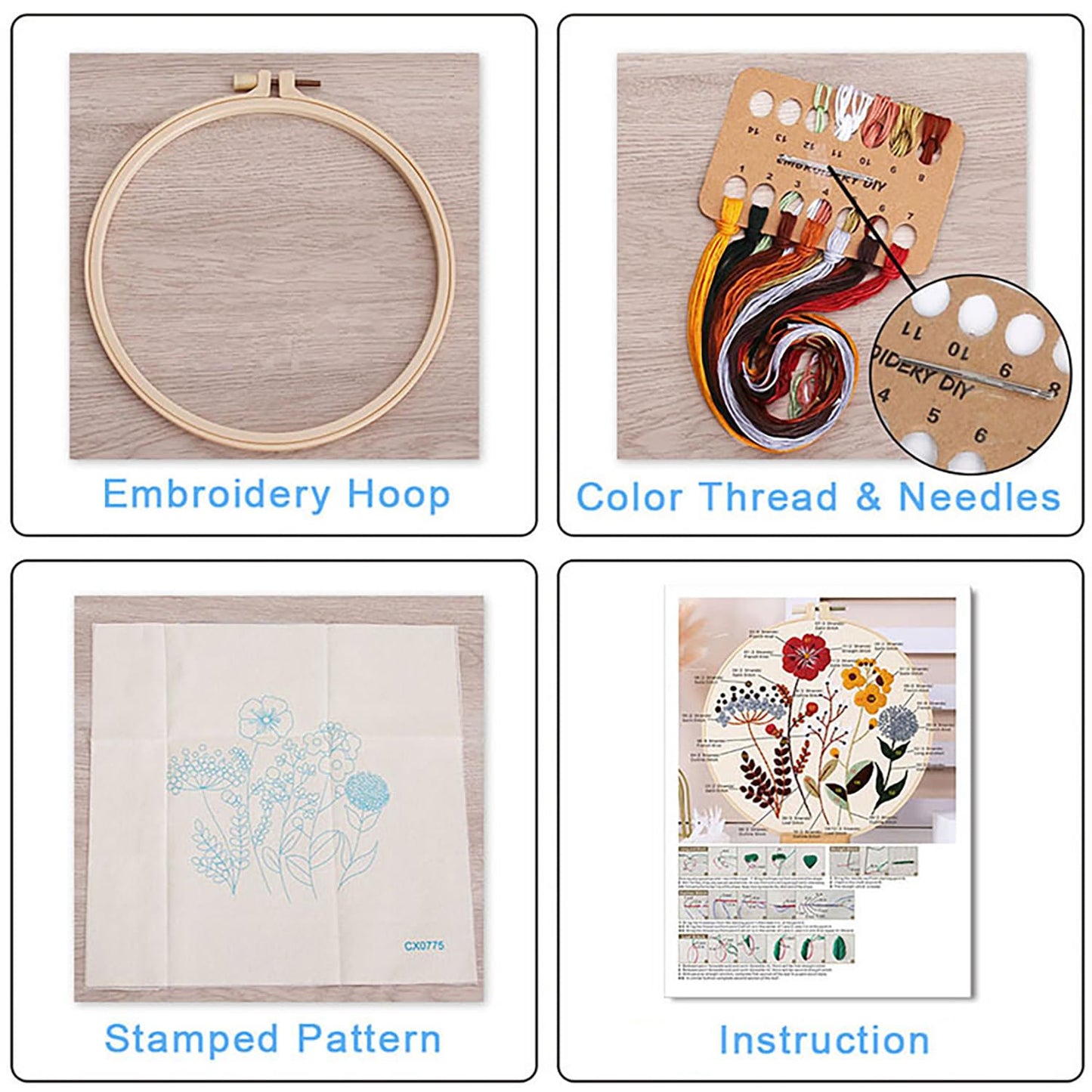JinyunDengtu Embroidery Kit for Beginners, 3-Pack Witch Themed Needlepoint Starter Set with 7.8" Bamboo Hoop, Pre-Printed Patterns & Full Supplies, DIY Art Craft Kits for Adults & Teens (Gift-Ready)