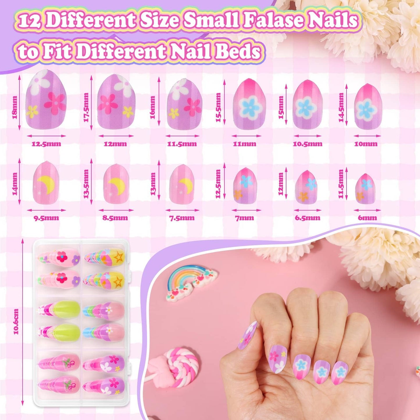 144 Pcs Press on Nails with Glue, Almond Fake Nail Stick on Nails Kit with Jelly Stickers & Nail Builder Adhesive Cute Acrylic Nails Stuff for Gift