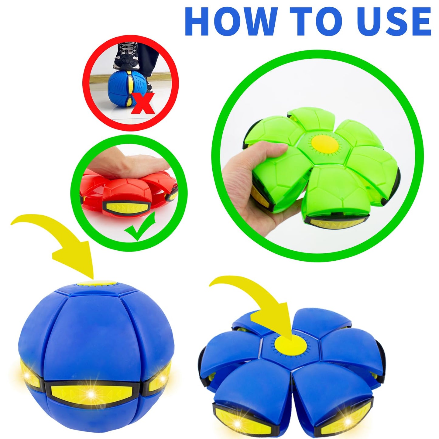 2PCS Magic Bouncing Ball, Magic Meta - Ball, Children's Magic Bouncing Balls, Dual Form Flying Saucer, Parent-Child Interaction with 3 Light Suitable for Indoor & Outdoor Play Green and Blue