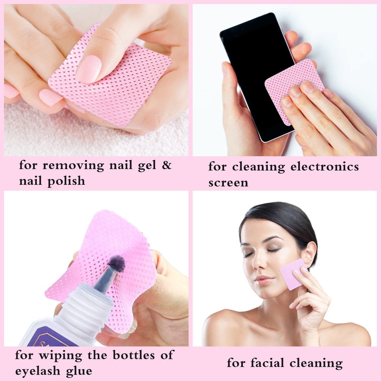 Bcowos Pink Lint Free Nail Wipes- 2000PCS Super Absorbent Nail Polish Remover Pads- Lint Free Wipes for Nail Polish Removal, lash Extensions Application, Nail Care