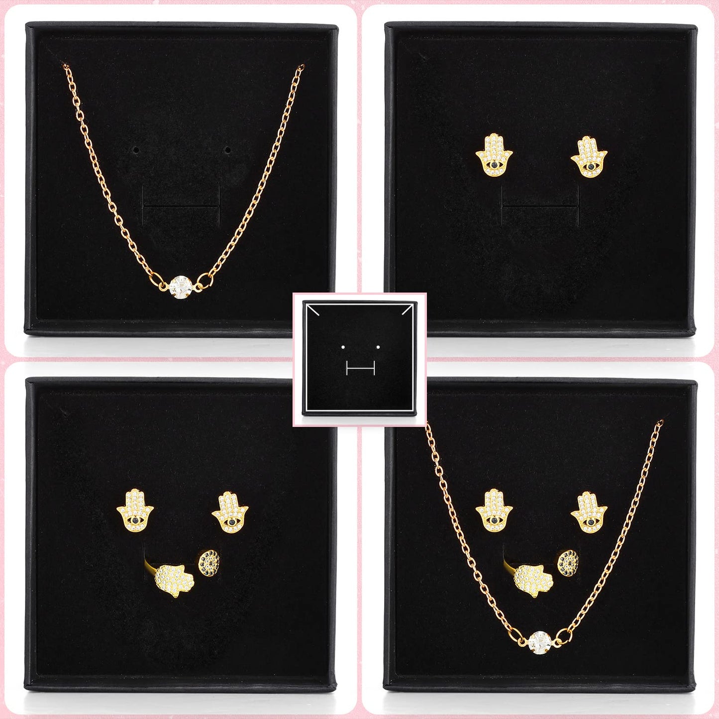Kenning 24 Packs Necklace Boxes Bulk Black Velvet Jewelry Gift Boxes Small Cardboard Earring Ring Case with Cushion(Cardboard)