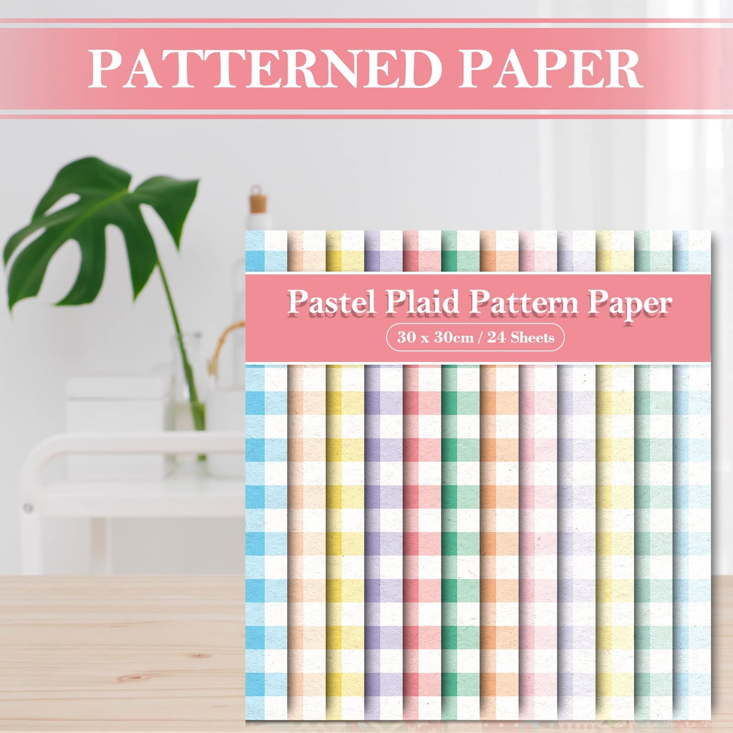 Whaline 24pcs Spring Pastel Plaid Pattern Paper 12 Designs Gingham Double-Sided Scrapbook Paper for DIY Crafts Scrapbook Photo Album Decor, 11.8 x 11.8 Inch