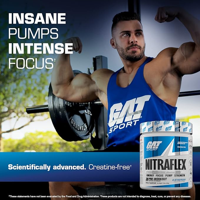 GAT SPORT Nitraflex Advanced Pre-Workout Powder, Increases Blood Flow, Boosts Strength and Energy, Improves Exercise Performance (Black Cherry, 30 Servings)