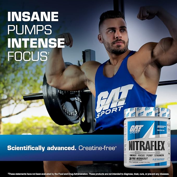 GAT SPORT Nitraflex Advanced Pre-Workout Powder, Increases Blood Flow, Boosts Strength and Energy, Improves Exercise Performance, Men & Women (Fruit Punch, 30 Servings)