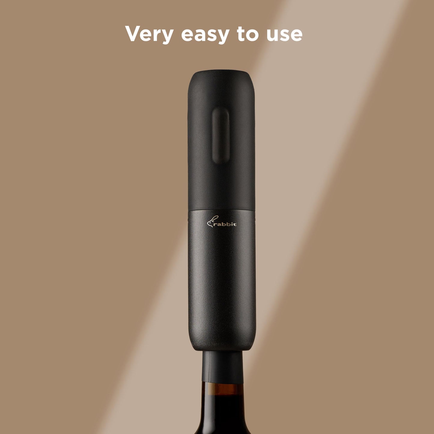 Rabbit Electric Corkscrew Wine Opener - Push Button Automatic Bottle Opener, Compact Design, Opens Bottles Quietly, Stores Vertically or Horizontally, Black