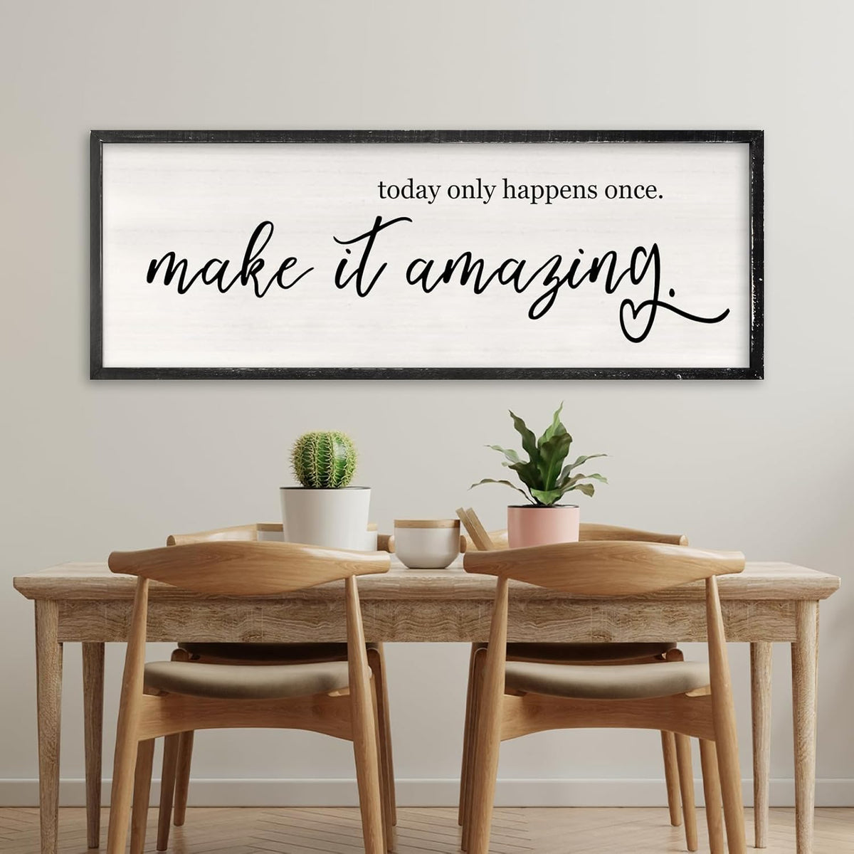 Today Only Happens Once Make It Amazing Wall Art Decor 32x12 Inch Large Inspirational Quote Sign Rustic Living Room Vintage Wood Frame Office Motivational Home Wall Hanging (Black)