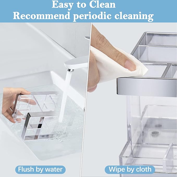 Chintu Toothbrush Holders for Bathrooms - Electric Tooth Brushing Holder Rustic Farmhouse Toothbrush Organizer for Bathroom Counter 5 Slots Toothbrush and Toothpaste Holder for Family Kid Clear/Silver