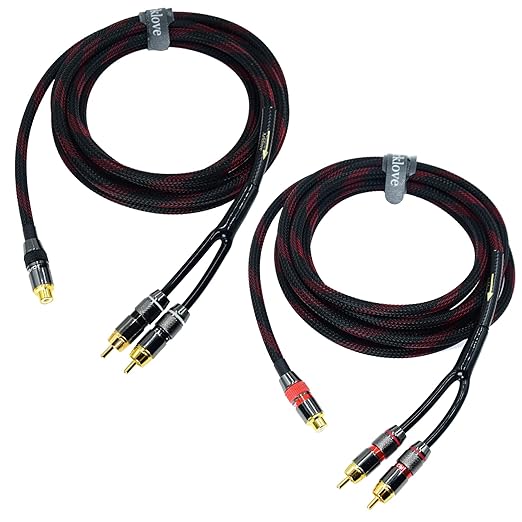 Arklove 25ft Shielded RCA Splitter Subwoofer Stereo Audio Video Cable 1 Female to 2 Male Dual Speaker Y Adapter Connector Extension Cord 24k Gold Plated(2 Pack)