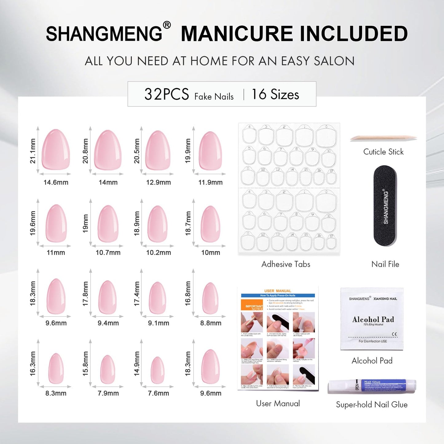Purple Glitter Press on Nails Almond Short with Sparkling Diamond - SHANGMENG Soft Gel Spring Fake Nails for Women Gift, Glossy Stick on Nails with Glue in 16 Sizes - 32 Reusable Nails, Lavender