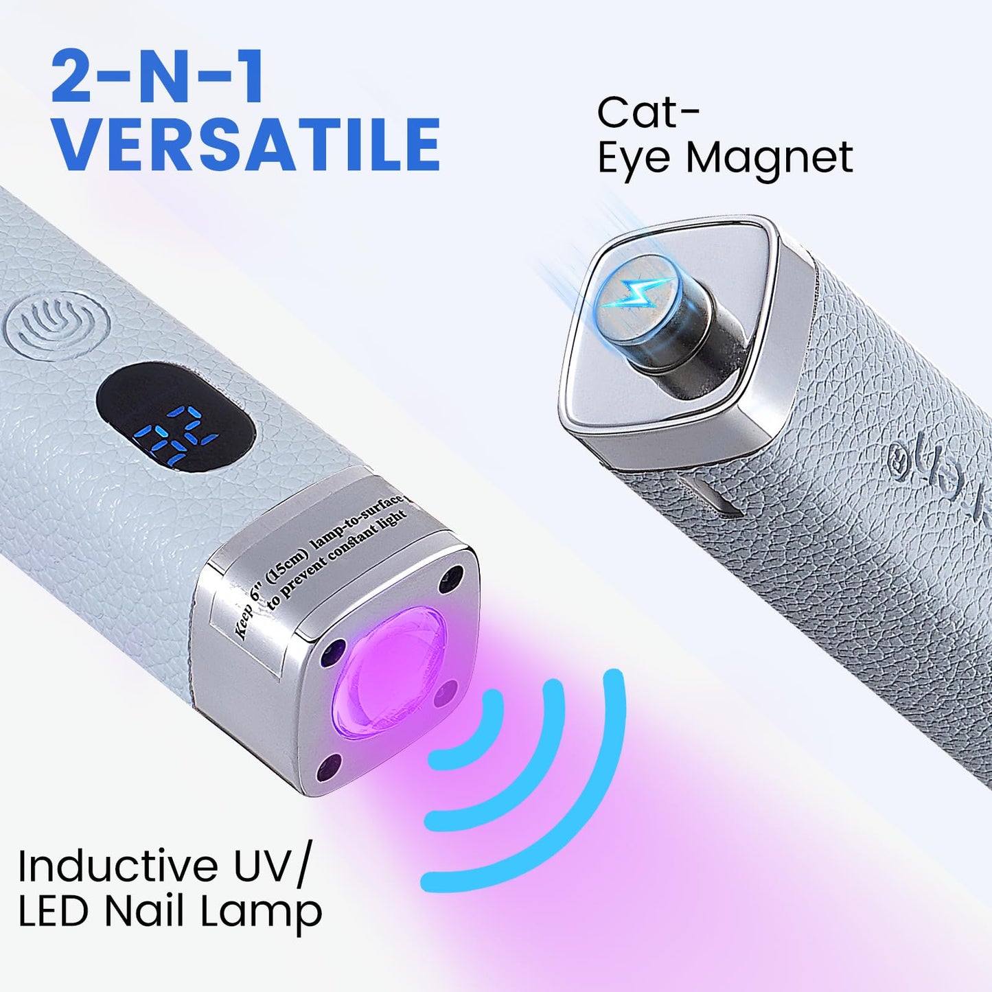 Quaferen Mini Handheld UV Light for Gel Nails with Stand, Rechargeable Flash Cure Nail Lamp with Auto Sensor, Cat Eye Magnet for Fast Drying at Home Salon (Blue)