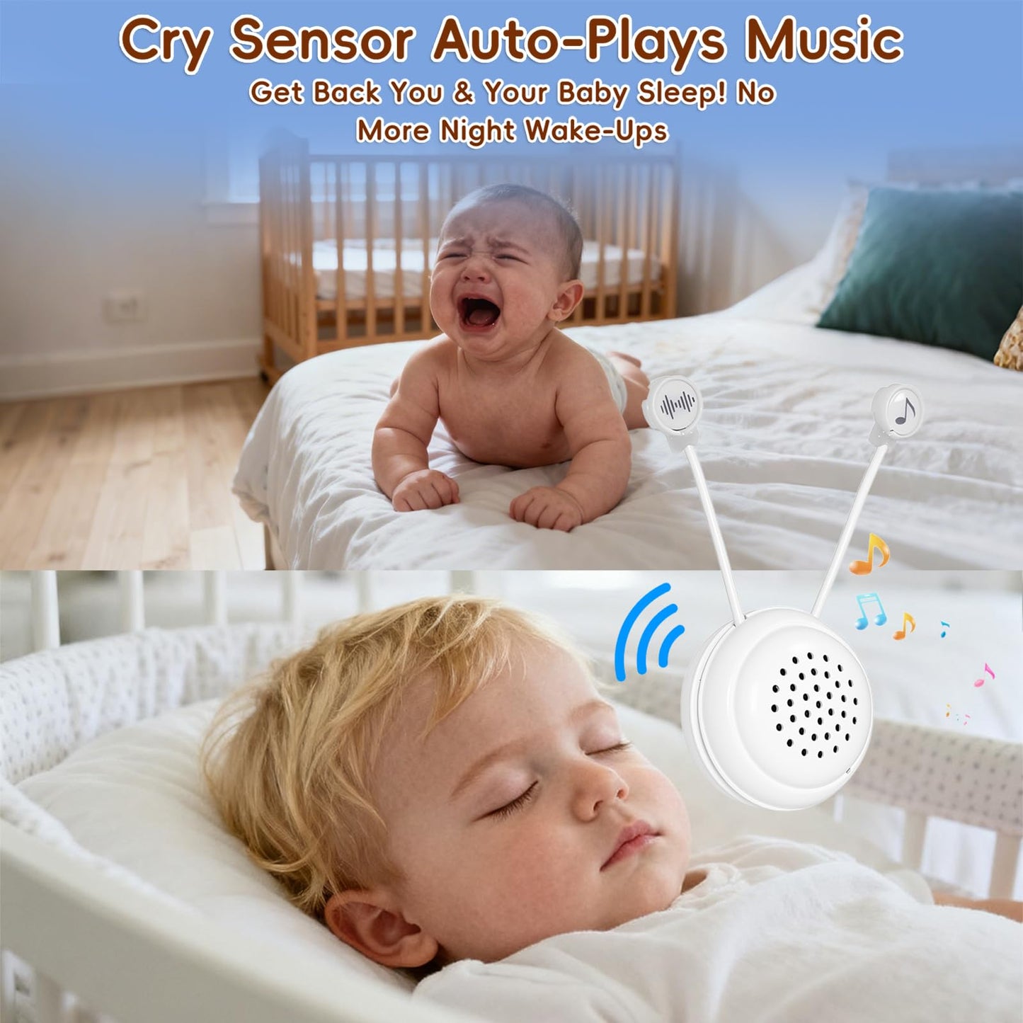 BEREST A10 Baby Lovey Music Box with 10 Soothing White Noise Sounds: Heartbeat, Lullabies, Shushing| Cry Sensor| Timer| Recording| Rechargeable Sleep Soother for Newborns| Plush Toy Insert| Baby Gift