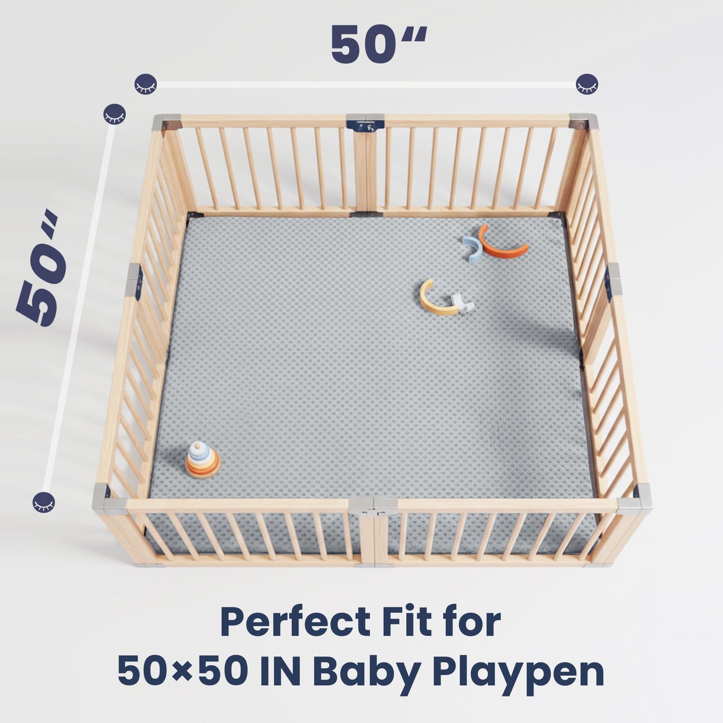 Huloo Sleep Baby Floor Play Mat for Playpen, Extra Thick 50"x50" Padded Mat with Ultra Soft 3D Minky Dot & Removable Washable Cover, Non-Slip & Safe for Crawling,Tummy Time,Infant/Toddler (Grey)