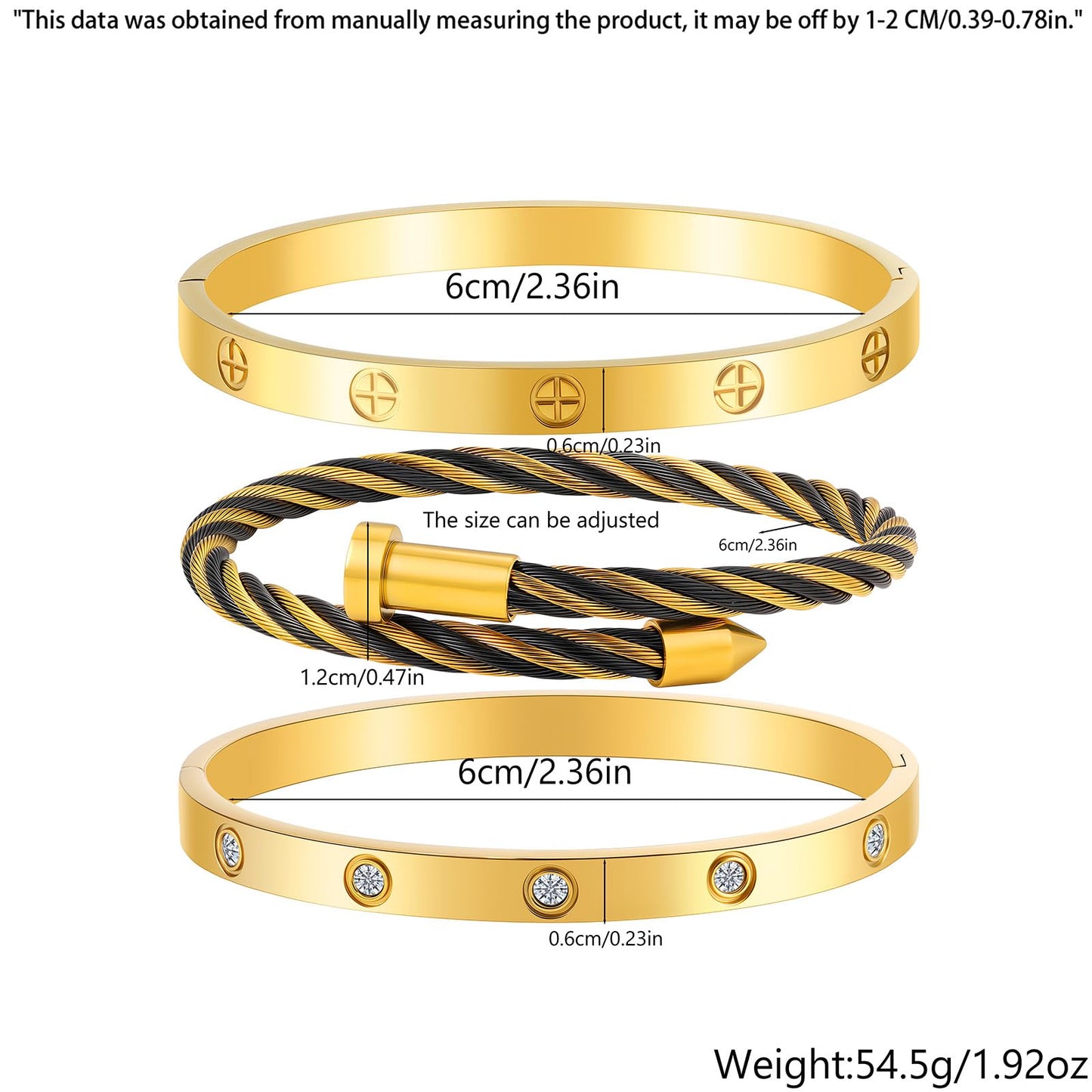 Camhanno Gold Bracelets for Women - Stackable Bangles with Friendship & Love Theme - Stainless Steel Jewelry Gift for Her (Style 10)