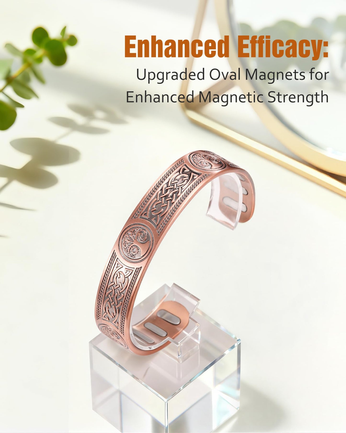 Jecanori Copper Magnetic Bracelets for Men and Women–Upgraded Oval Magnets-Adjustable Cuff Bangles