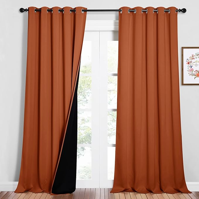 NICETOWN Full Shading Curtains for Windows, Super Heavy-Duty Black Lined Blackout Curtains for Bedroom, Privacy Assured Window Treatment (Burnt Orange, Pack of 2, 62 inches W x 95 inches L)