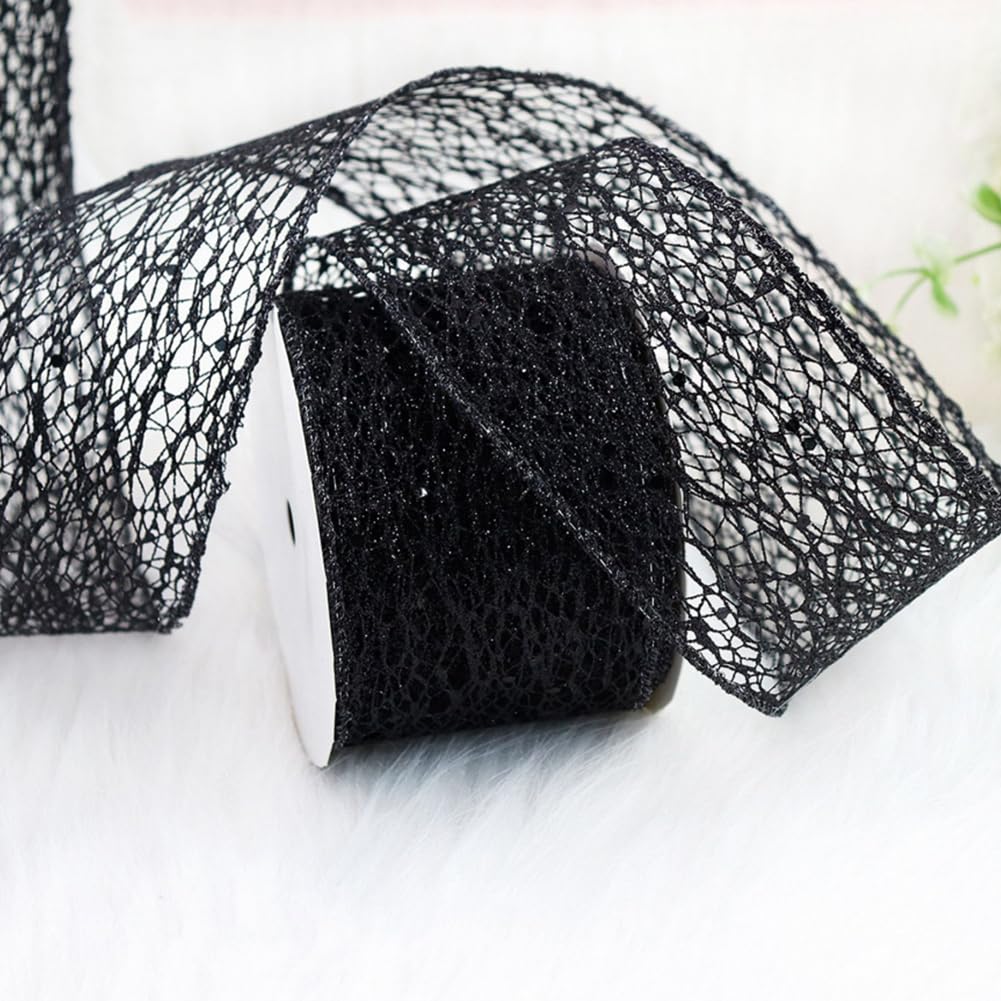 CABODYALS 10 Yards 2.48 Inch Black Glitter Mesh Ribbon Wire Edge Wide Netting Sparkly with Sequins Paillettes Fabric Ribbons for Gift Wrapping Bow Making Bouquet Wedding Home Decor DIY Craft Supply