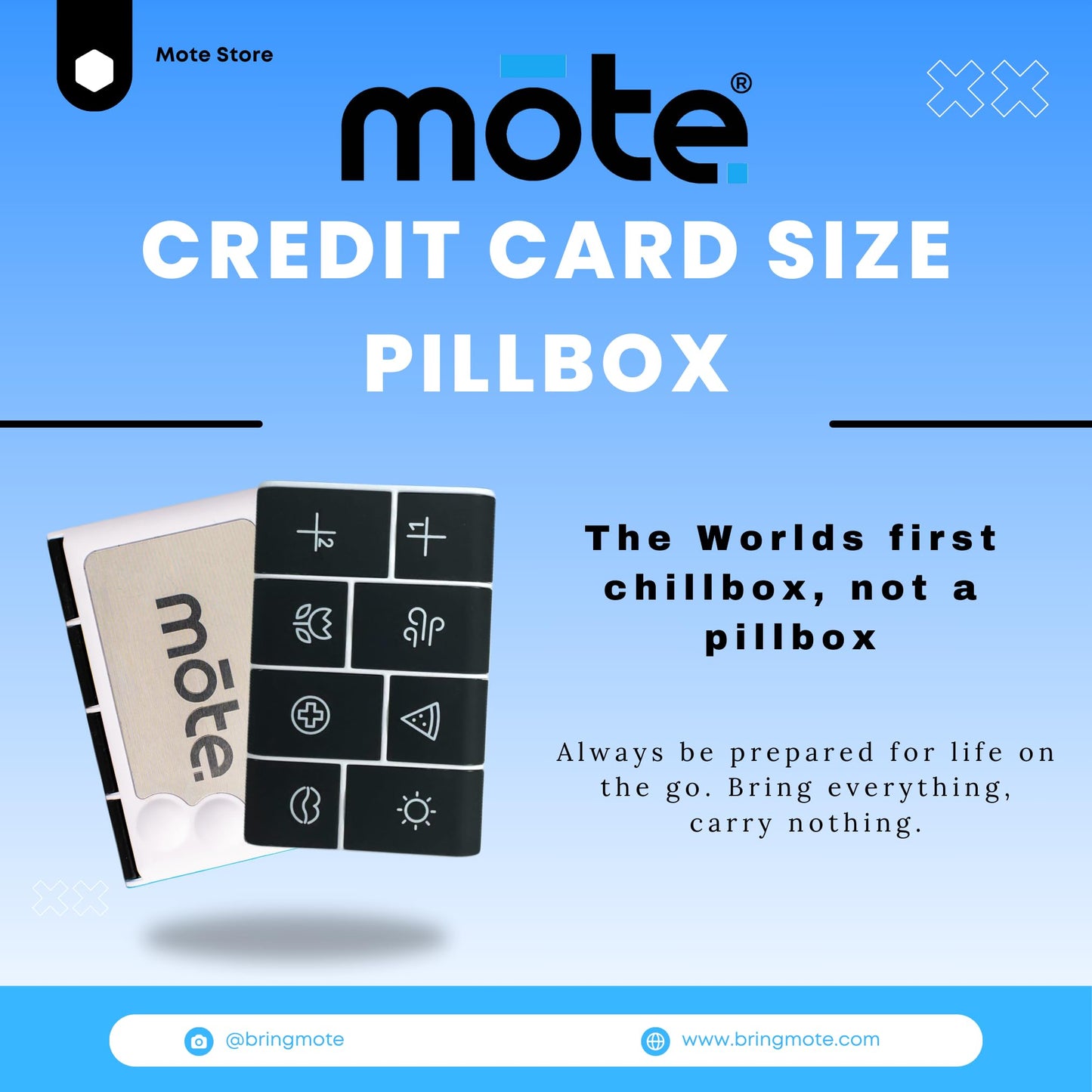 Mote Wallet Credit Card Size Pillbox Carry Medications, Pills 7 Day Weekly Organizer Pill case, Mini, Small Holder, Tiny, Travel, mote, Medicine(Mini Moonpie)