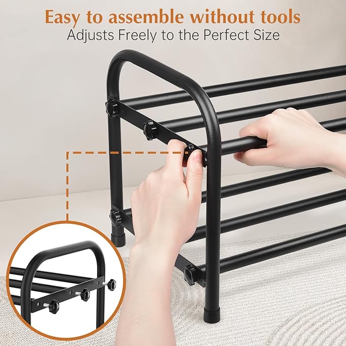 INSMART 2-Tier Expandable Shoe Rack:Stackable and Adjustable Shoes Organizer Storage Shelf, Sturdy and Durable Metal Structure Free Standing Shoe Rack for Closet Entryway Doorway