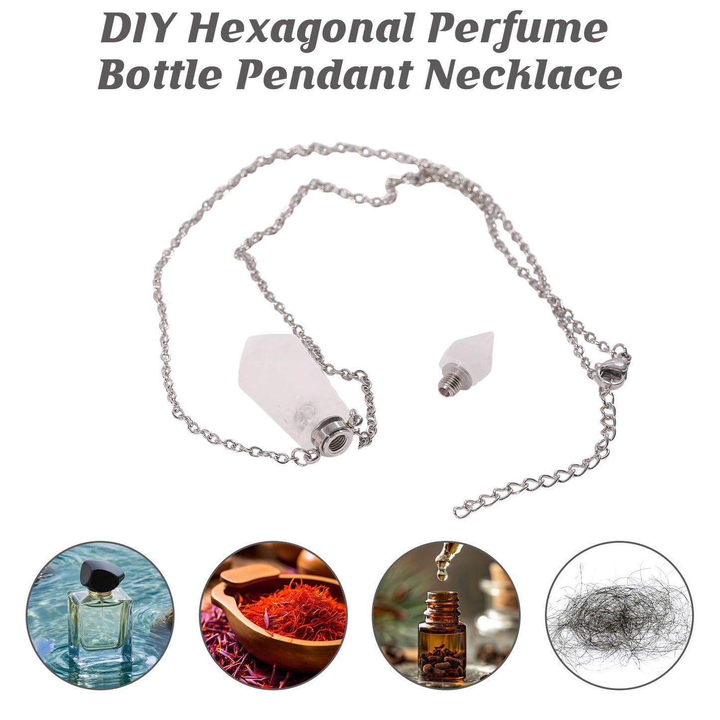 CONCHLERY Perfume Bottle Necklace Natural Stone Essential Oil Diffuser Perfume Bottle Pendant with Alloy Chain for Womens Vial Pendant Necklace Jewelry Unique Gift, White