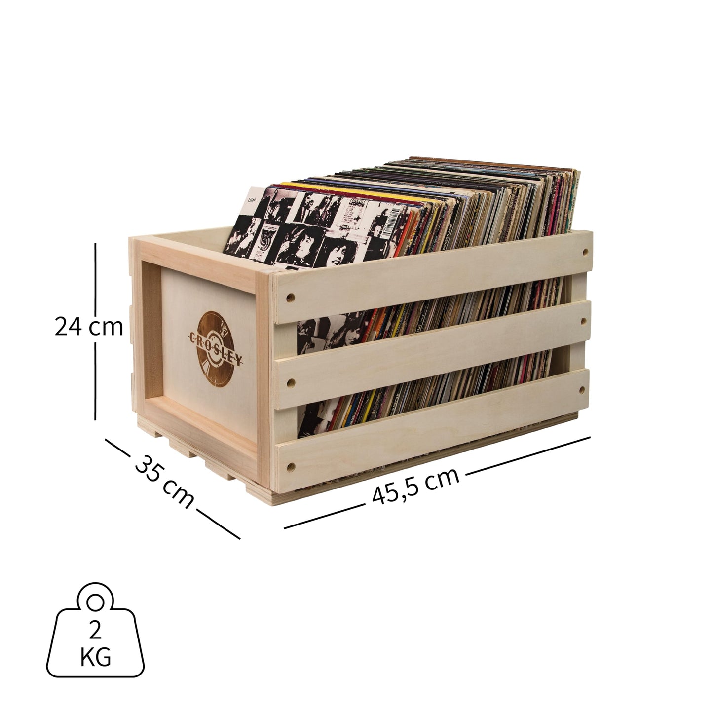 Crosley AC1004A-NA Record Storage Crate Holds up to 75 Albums, Natural