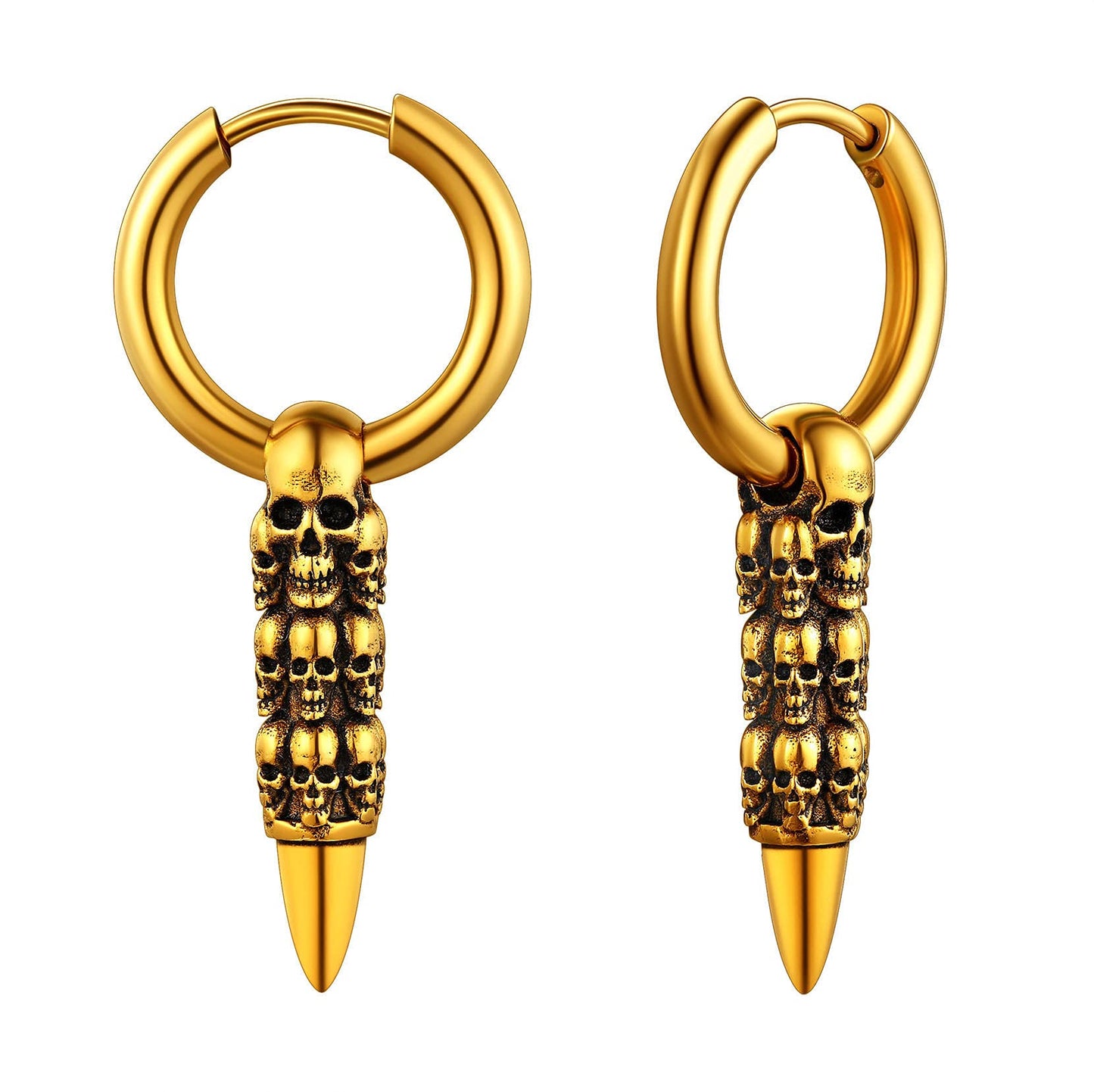 Gothic Skull Hoop Earrings for Men Drop Dangle Skulls Bullet Huggie Hoops Punk Halloween Jewelry