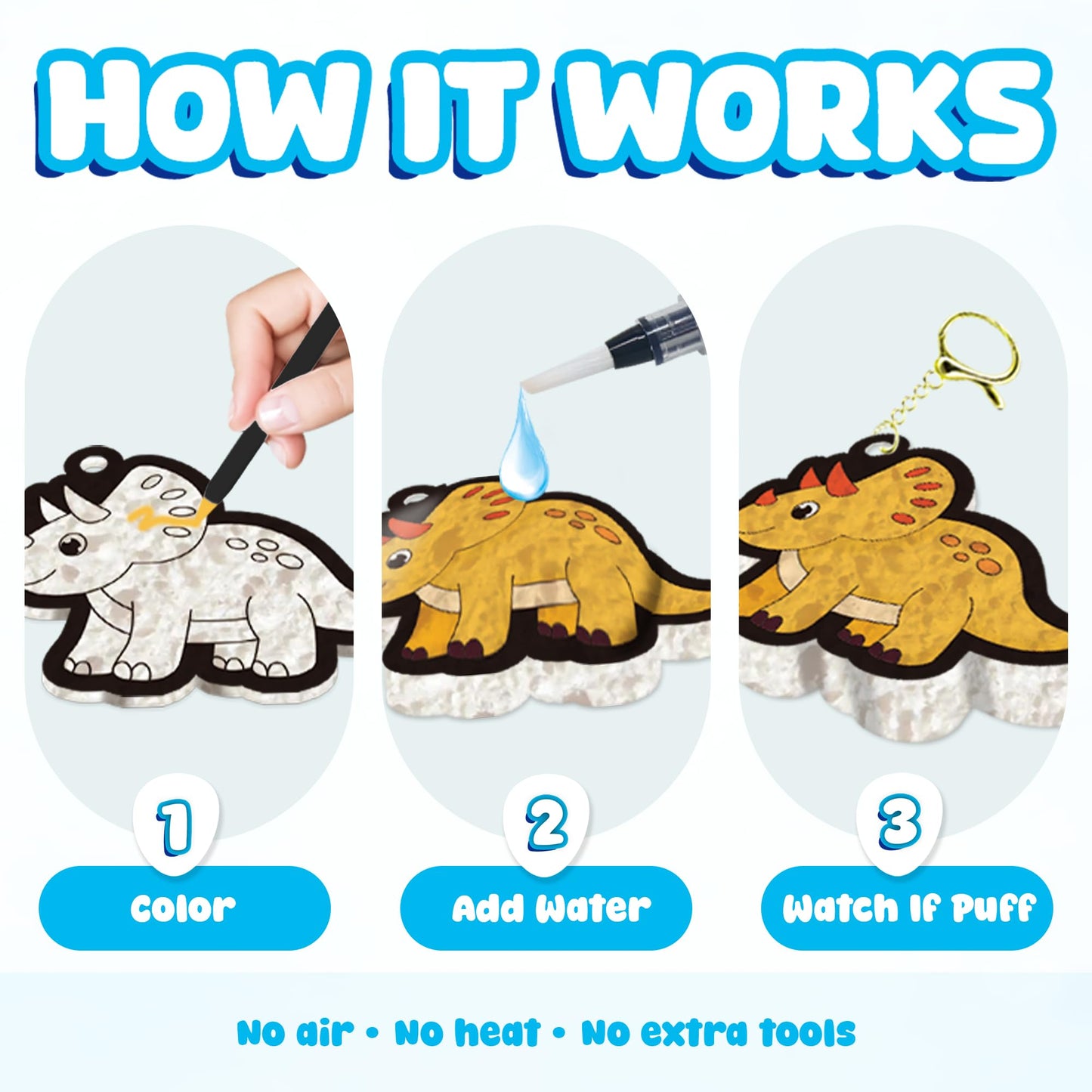 Aqua Puffs Fluffs Mess-Free 3D Art Puffs Kit for Kids Double-Sided Water-Activated Craft with Dinosaur & Space Designs, No Glue or Paint, Creative Activity for Boys & Girls Ages 3–8 Dinosours & Space