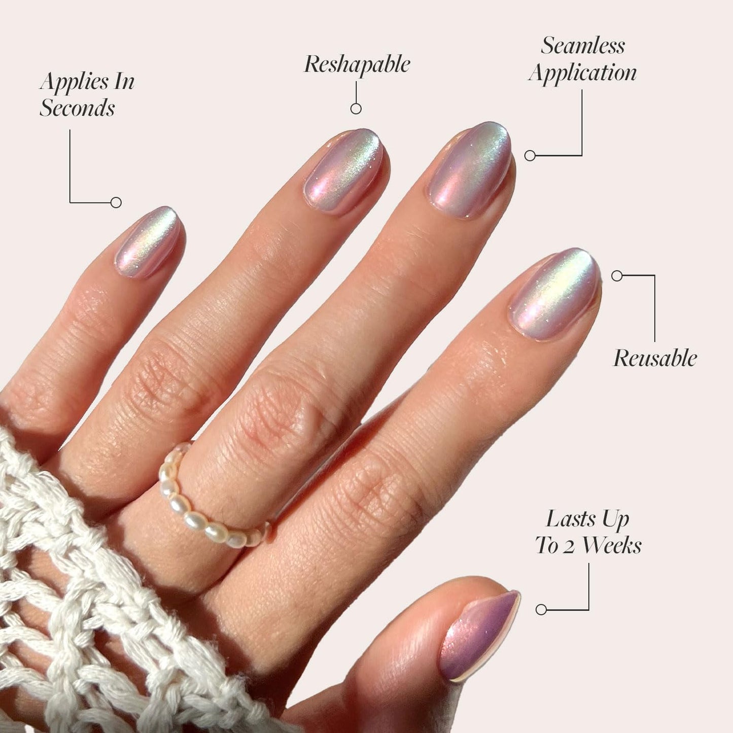 Glamnetic Press-On Nails & Adhesive Nail Tabs - Oyster | Short Oval Pearlescent Fake Nails with a Velvet Finish | 15 Sizes - 30 Nail Kit with Adhesive Tabs