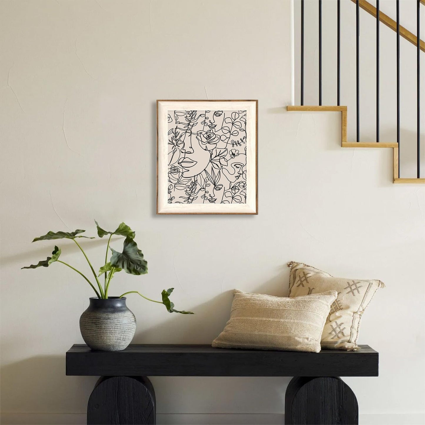 ASTRDECOR Abstract Framed Wall Art, Minimalist Boho Art Prints Women Portrait Line Art Wall Decor, Mid Century Wall Prints, Boho Wall Art Canvas, Neutral Black Beige Bedroom Decor - 10''x12''