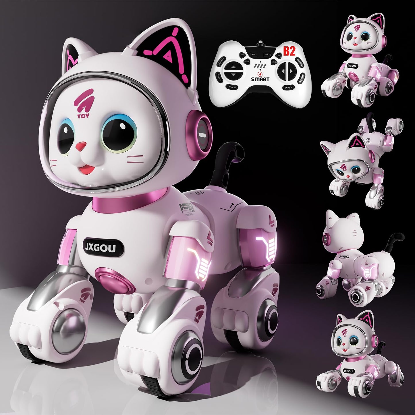 Aprilwolf RC Stunt Robot Cat Toys for Ages 8-13 with LED & Sounds, Rechargeable Interactive Remote Control Pet Puppy for 8+ Year Old Kids Girls Boys Birthday Gift, Dancing, Walking & Touch Sensing