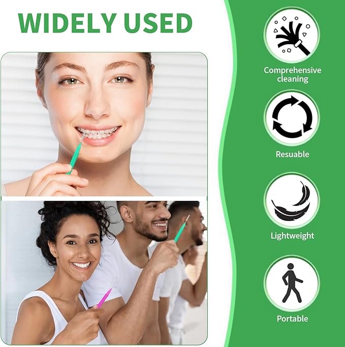 Interdental Brush, 60Pcs Soft Braces Brush Set, 20Pcs Tooth Flossing Head for Oral Hygiene Tooth Cleaning with 40pcs Disposable Braces Flossers Tooth Cleaning Tool (Stylish Colors,Multiple Sizes)