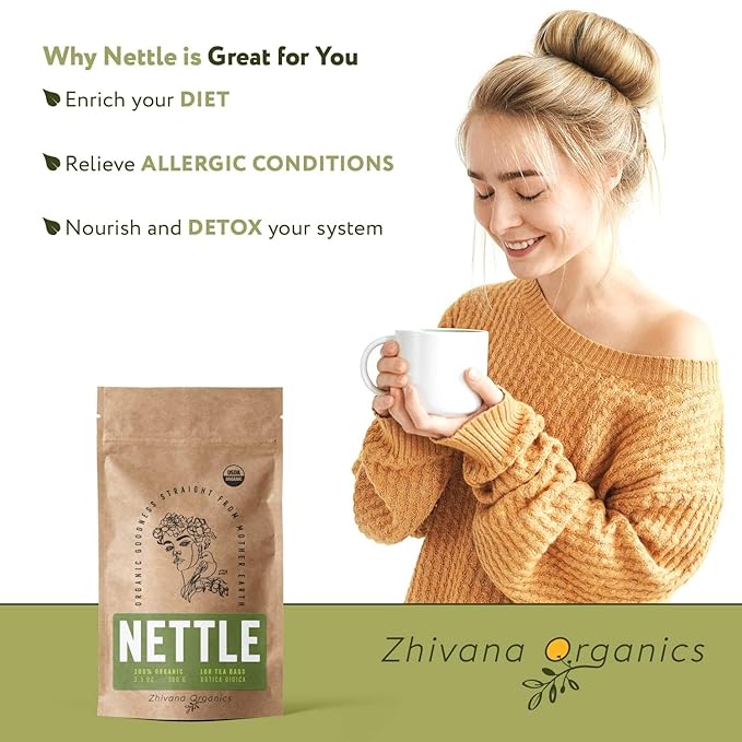 Organic Nettle Tea (100 Tea Bags) - Stinging Nettle Leaf TeaBags (Urtica Dioica) - Te de Ortiga Verde Organica - Support Digestion, Fluid Balance, Kidney, Skin, Hair