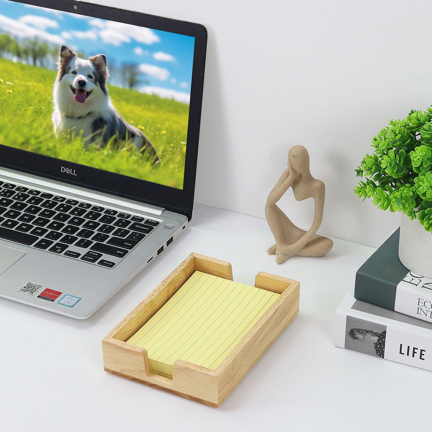MultiBey Rubber Wood Sticky Note Holder, 4x6 Inch Self-Stick Note Pad Holder Dispenser, Sticky Note Dispenser Memo Holder Case for Office Desk Accessories School Supplies (Rubber)