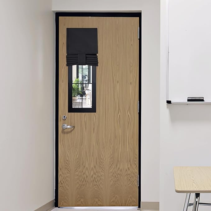 RYB HOME Classroom Door Window Cover, Blackout Shades for Classroom Windows and Doors Cover Lockdown Shades, Room Darkening Design Blocks Views,No Drill Stick on Blinds, W8 x L36, 1 Panel, Black
